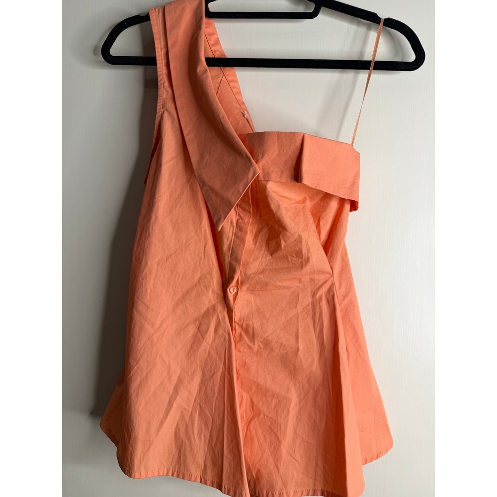ASTR The Label Womens One Shoulder Tie Back Peplum Top Peach Coral XS